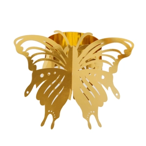 Golden butterfly napkin ring with laser-cut hollow design and mirror finish for wedding