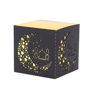 Ramadan Eid Mubarak Candy Boxes Hollow Out Laser Cut Moon Mosque Heart Pearlescent Paper Gift Boxes For Wedding Party
