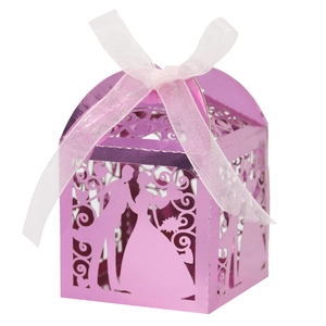 Laser Cut Wedding Candy Gift Box Hollow Bride Groom Silhouette Artificial Pearl Paper With Ribbon Favor Case