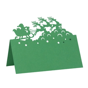 Laser-cut Christmas 3D reindeer and Santa place cards in dark green cardstock