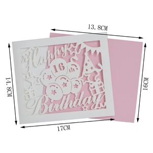 Detailed view of pink 16th birthday card dimensions and laser-cut festive patterns