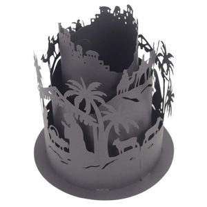 3D hollow carved black paper lampshade with desert castle and camel silhouette design