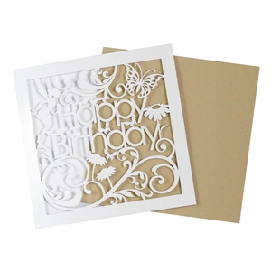 Laser-cut European style birthday card with butterfly fairy design and kraft envelope