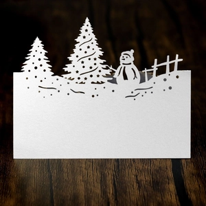 Christmas Place Cards Laser Cut Hollow Snowman Christmas Tree Design Pearlescent Paper Table Seat Cards Holiday Party