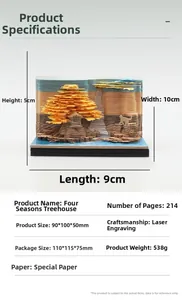 3D paper art notepad specifications showing Four Seasons Treehouse size and page count