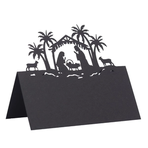 Nativity Scene Laser Cut Paper Place Cards Hollow Black White Kraft Christmas Table Seat Cards For Party Dinner Decor