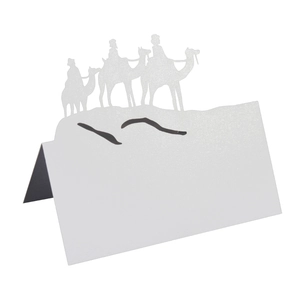 Laser-cut camel silhouette name place card for parties made of pearl paper