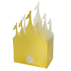 Détail d'une boîte à bonbons château dorée miroir en papier cartonné perlé épais