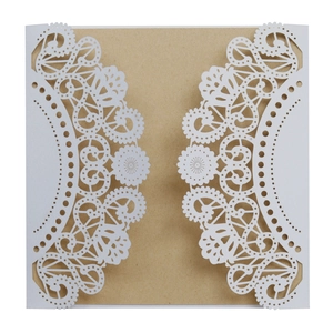 Detailed laser cut lace wedding invitation cover with kraft paper insert and floral pattern