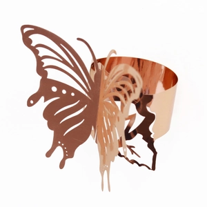 Detailed laser-cut hollow butterfly napkin ring in a polished rose gold metallic finish
