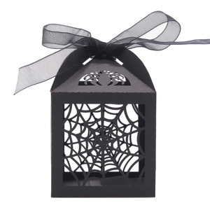 Halloween Laser Cut Spider Web Candy Box Black Hollow Out Gift Box With Ribbon For Gothic Party Favors Treats Packaging