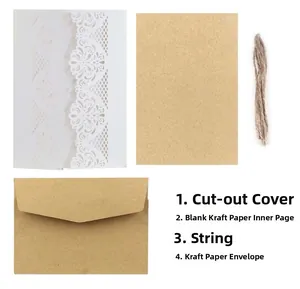 Detail view of the laser-cut invitation set with kraft paper inner page and hemp rope
