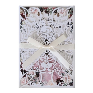 Laser Cut Wedding Invitation Cards Artificial Pearl Paper Hollow Flora Design With Envelope And Ribbon Bow Wedding Birthday Party