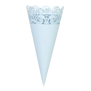 Light blue wedding petal cone with intricate laser-cut lace edge for party decor