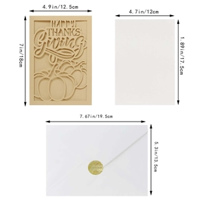 Laser cut Happy Thanksgiving invitation card with pumpkin motif and envelope set size specs