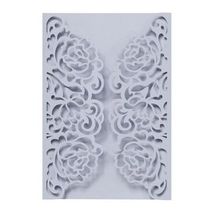 Lilac purple laser-cut invitation cover with elegant rose and vine pattern for weddings