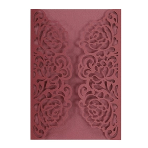 Burgundy laser cut rose floral invitation cover with pearlescent finish for weddings