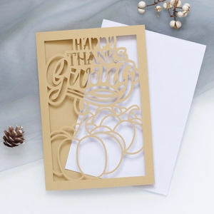 Laser cut Happy Thanksgiving invitation card with pumpkin pattern and white envelope