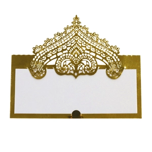 Elegant gold hollow lace wedding table cards with white insert for guest names