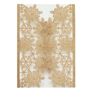 Elegant laser-cut silver snowflake invitation with glitter gold texture for weddings