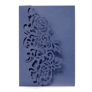 Exquisite navy blue laser-cut rose invitation card made of thick pearlescent paper