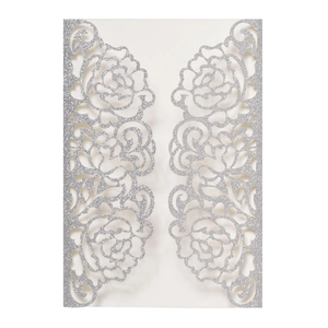 Elegant silver glitter laser-cut rose invitation card for weddings and special events