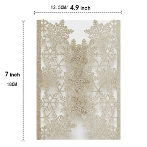 Golden laser cut snowflake wedding invitation with glitter finish 5x7 inch size