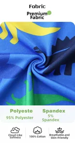 Close-up of soft blue textile showing breathable knit texture and dinosaur pattern