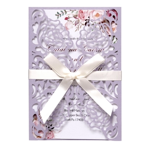 Laser Cut Hollow Rose Wedding Invitation Cards Artificial Pearl Paper European Style Ribbon Bow Floral Inner Page Greeting Card