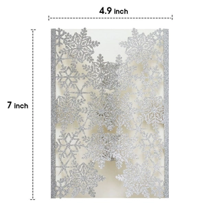 Silver glitter laser cut snowflake invitation card for weddings, 4.9 x 7 inch size