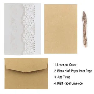 European laser cut invitation set with kraft paper card, hemp rope and envelope