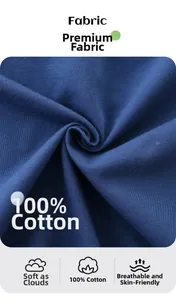 Close-up of blue 100% cotton knit fabric showing breathable texture for boys' set