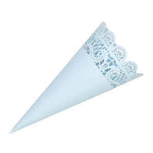 Light blue hollow lace paper wedding petal cones for party decorations and celebration favors