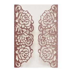 Laser cut rose gold glitter invitation cover with elegant hollow floral pattern
