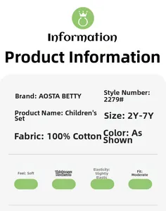 Détail des spécifications de l'ensemble filles 100% coton et guide des tailles 2Y à 7Y