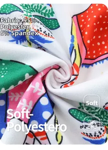 Close-up of soft polyester fabric with colorful strawberry print for girls' dress
