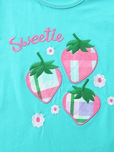 Ensemble fille turquoise en coton avec broderie fraise et motif Sweetie chic