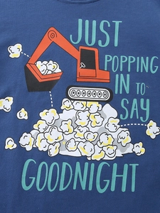 Boys short sleeve cotton knit set with cartoon excavator and popcorn graphic print