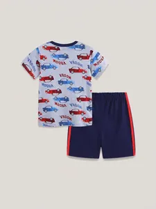 Jungen Sommer-Set aus Baumwolle mit Rennwagen-T-Shirt in Grau und dunkelblauer Hose