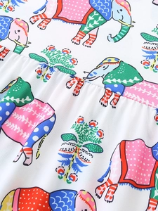 Short sleeve girl's princess dress featuring colorful cartoon elephant floral print