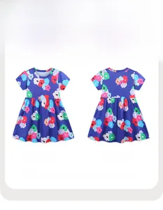 Vue avant et arrière de la robe trapèze bleu marine à fleurs pour filles