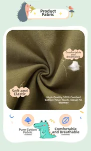 Close-up of olive green breathable 100% combed cotton fabric with cartoon prints