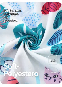 Detail aus weichem bedrucktem Stoff aus 95% Polyester und 5% Elasthan-Mischung