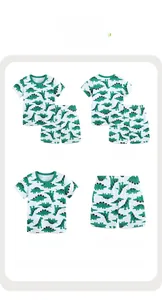 Vues détaillées du pyjama enfant en coton blanc avec motifs dinosaures verts