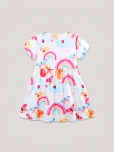 Robe princesse été pour filles avec motifs de dessins animés arc-en-ciel et papillons