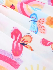 Robe d'été pour filles à manches courtes avec imprimés de dessins animés papillons et arcs-en-ciel