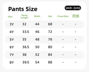 Tabla de tallas detallada para conjunto de pantalones cortos de verano para niños 3Y-8Y