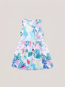 Mädchen Tropisches Print Ärmelloses Kleid Polyester Sommer A-Linie Prinzessin Partykleid Für Kinder 3-8Y Tropenblumenmuster