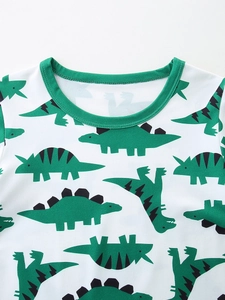 T-shirt enfant col rond blanc avec imprimé dinosaures verts en coton doux de qualité