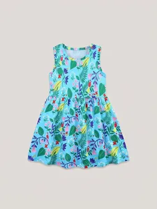 Vestito Senza Maniche da Bambina con Stampa Floreale Tropicale Estivo Girocollo Principessa Linea A per Bambini Abbigliamento Casual Festa